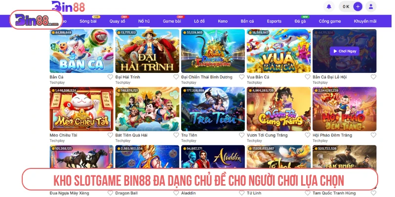 Kho slotgame BIN88 đa dạng chủ đề cho người chơi lựa chọn